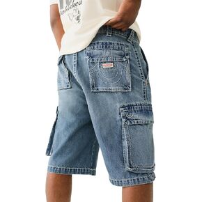 True Religion Men's Big T Vinny Cargo Denim Short - Blue Legend Medium Wash