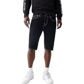 True Religion Men's Ricky SN Flap Black Short Fray Hem | Black Denim Shorts with Frayed Hem