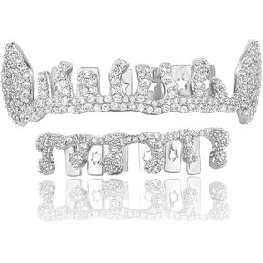 Personality Hip hop Street Dress Up Grillz big gold braces 18K gold-plated Grillz fashionable zircon sparkling flame tree Halloween Christmas party outfit personality suitable for men and women