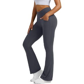 Flare Leggings for Women Yoga Pants with Pockets High Waisted Crossover Flare Leggings Bootcut Casual Yoga Pants