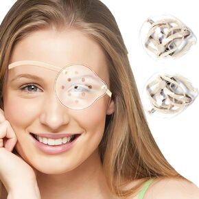AMZVIO 2pcs Eye Shield After Cataract Surgery, Clear Eye Patch Plastic Eye Shield with Extended Elastic Strap Longer & Wider for Adults Eye Protective After Cataract Surgery(Beige)