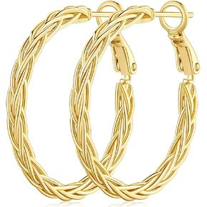 14K Gold Hoop Earrings for Women Thick Twisted Hoops Earrings Fine Weave Design 14K Gold Earring Women Jewelry 30MM