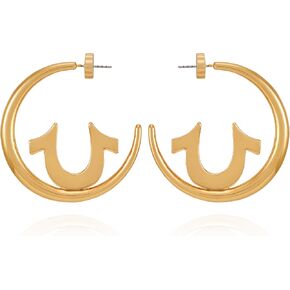 True Religion Goldtone Horseshoe Logo Hoop Earrings