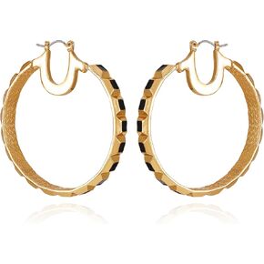 True Religion Horseshoe Goldtone and Black Hoop Earrings