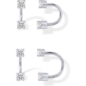 PAVOI 14K Gold Plated Sterling Silver Posts Double Half Huggie Earring Jacket Pack for Women - Gold Statement Loop Hoop Earring Set - Heart Ball Cubic Zirconia Screwback Studs