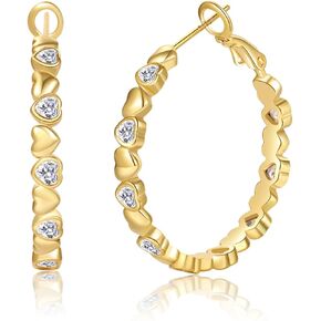 Pabbeu S925 Sterling Silver Hoop أقراط للنساء Zirconia المكعب Hypoallergenic خفيفة الوزن القلب الأقطاع الفضية الكبيرة للنساء 30/40 ملم