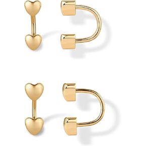 PAVOI 14K Gold Plated Sterling Silver Posts Double Half Huggie Earring Jacket Pack for Women - Gold Statement Loop Hoop Earring Set - Heart Ball Cubic Zirconia Screwback Studs in Saudi Arabia