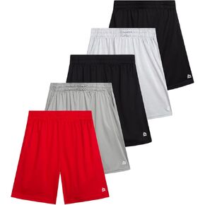 RBX Boys' Active Shorts - 5 Pack Sports Performance Mesh Gym Shorts with Elastic Waistband and Heat Seal Logo (Sizes: 8-16)