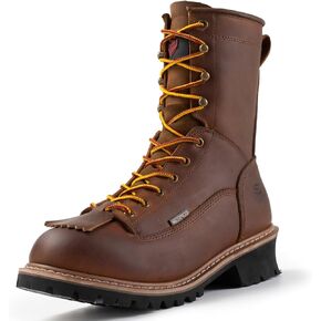 SUREWAY Men's 8" Waterproof Steel-Toe Logger Work Boot,Superior Oil/Slip Resistant,Thicker Full Grain Leather,Wedge Rubber Sole,EH Rated