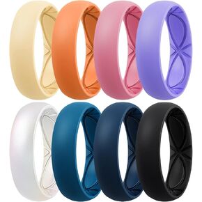 Egnaro 4/5/8 Variety Multipack Ergonomic Breathable Promise Ring, 6mm Wide - 2mm Thick Silicone Wedding Bands Women, Rubber Rings Women with Half Size