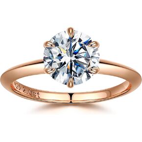 خواتم مويسانيت Smilest 2ct للنساء ، Round D Color VVS1 Clarity Lab التي خلقت Moissanite Ring 18K صفراء صفراء الذهب فيرميل 6 سكين مخلب حافة Solitaire Moissanite خواتم للنساء