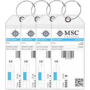 MSC Cruise Luggage Tag Holders [4 Pack] – Waterproof, Durable Plastic with Steel Loops – Fits All MSC Ships – Cruise Essentials by AnchorsUp