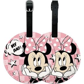 2 Packs Cute PU Leather Luggage Tag for Suitcase, My Bag Pink Design Travel Suitcase Tag with Privacy Flap Address Labels, Bag Tags Travel Essentials