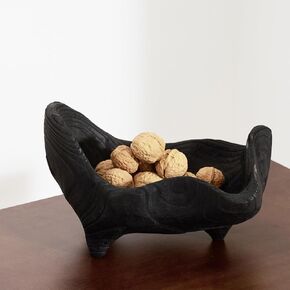 DN DNATINATION OAK WOOD Black Decorative Bowl-9.25 × 5.51 بوصة وعاء صغير لمفتاح المدخل ، والفواكه ، والحلوى مع القدمين ، وديكور منزل Boho Farmhouse لغرفة الطعام ، ومائدة القهوة