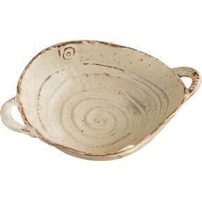 Free-Form Edge Ceramic Bowl with Handles, Retro Distressed Style Glazed for Fruit Bowl,Salad Bowl,Table Centerpiece Decor
