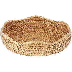 Hipiwe Round Key Basket Bowl for Entryway 7.3" Natural Rattan Fruit Bowl Woven Wicker Basket Serving Tray Rattan Organizer Decorative Baskets for Kitchen Counter Bedside Living Room