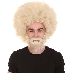 Classic 80's Painter Afro Wig and Beard Set for Adults, Effortless Celebrity Look, Premium Halloween Wig-Brown