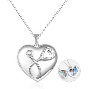 POPKIMI Gifts for Nurse Doctor Caduceus Stethoscope Locket Necklace That Holds Pictures Photo Doctor Nursing Medicine Themed Sterling Silver Nurse Jewelry