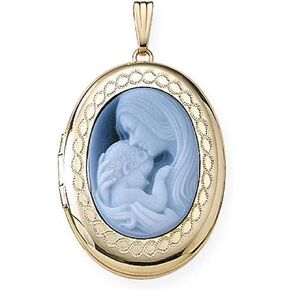 PicturesOnGold.com Solid 14K Yellow Gold Oval Mother and Child Cameo Locket 3/4 Inch X 1 Inch in Solid 14K Yellow Gold