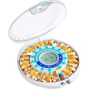 Daviky Automatic Pill Dispenser for Elderly with Alarm, 28-Day Electronic Locked Pill Box, Sound & Light Reminders for Medication, Vitamins, and Supplements