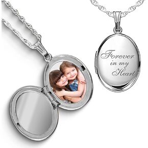 PicturesOnGold.com Sterling Silver & Yellow Gold Filled Oval Forever in My Heart Locket Necklace for Women with 18 Inch Chain
