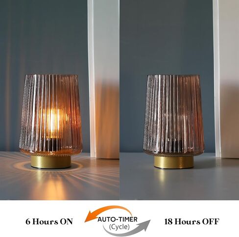 Battery Operated Lamp with Timer, Table Lamps for Bedroom, Cordless Battery Powered Lamp with LED Bulb, Decorative Beside Lamp for Living Room Bathroom Shelf Amber2Pack in Kuwait