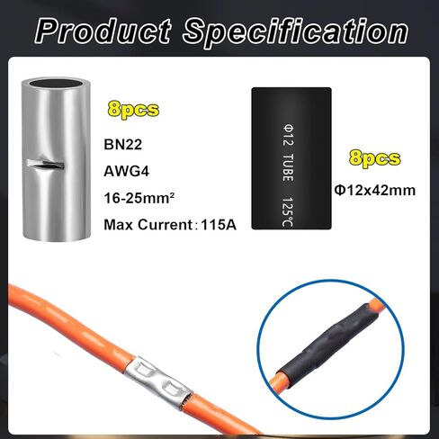 smseace 16Pcs 4 awg Butt Splice Connector Non Insulated Butt Connectors with Heat shrinkable Tube 4 AWG Butt Connectors Pure Copper Butt Splice for Automotive, Marine and Industrial Applications in Saudi Arabia