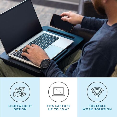 LAPGEAR Sidekick Pro Lap Desk with Device Ledge, Anti-Slip Strip and Phone Holder - Fits up to 15.6 Inch Laptops - Black - Style No. 44718 in Saudi Arabia