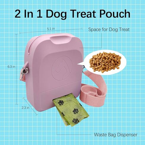 Silicone Dog Treat Pouch for Training with Dog Poop Bag Dispenser, Zipper Closure and Shoulder Strap Design,Dog Training Treat Bag, Puppy & Dog Training Walking in Saudi Arabia