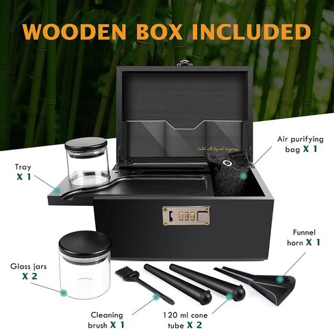 Ozchin Bamboo رائحة الرائحة الإثبات صندوق قفل الحاوية ، صندوق تخزين خشبي كبير مع جرة زجاجية ، هدايا عيد الميلاد للرجال النساء ، ديكور المنزل والتدخين. in Kuwait