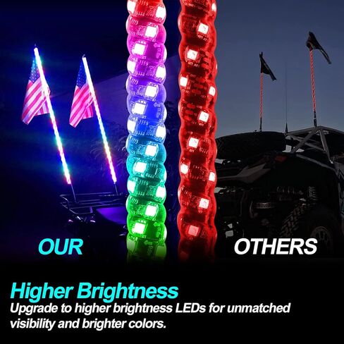 2PCS 3FT LED Whip Lights,RF Wireless Remote,500 Kinds Patterns 600 Kinds of Color Combinations,RGR Chasing Lighted Antenna Whips,for UTV, ATV, Off Road, Truck, Sand, Buggy Dune, RZR. in Saudi Arabia