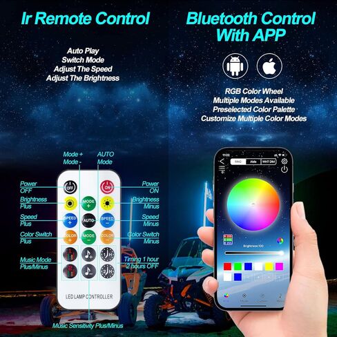 2PCS 3FT LED Whip Lights,RF Wireless Remote,500 Kinds Patterns 600 Kinds of Color Combinations,RGR Chasing Lighted Antenna Whips,for UTV, ATV, Off Road, Truck, Sand, Buggy Dune, RZR. in Saudi Arabia