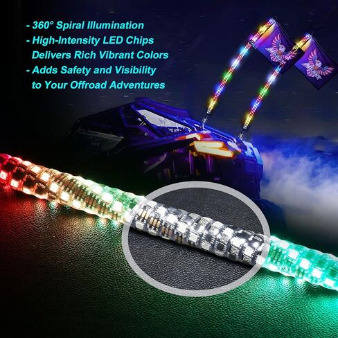 2PCS 3FT LED Whip Lights,RF Wireless Remote,500 Kinds Patterns 600 Kinds of Color Combinations,RGR Chasing Lighted Antenna Whips,for UTV, ATV, Off Road, Truck, Sand, Buggy Dune, RZR. in Saudi Arabia