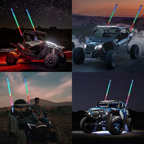 2PCS 3FT LED Whip Lights,RF Wireless Remote,500 Kinds Patterns 600 Kinds of Color Combinations,RGR Chasing Lighted Antenna Whips,for UTV, ATV, Off Road, Truck, Sand, Buggy Dune, RZR. in Saudi Arabia