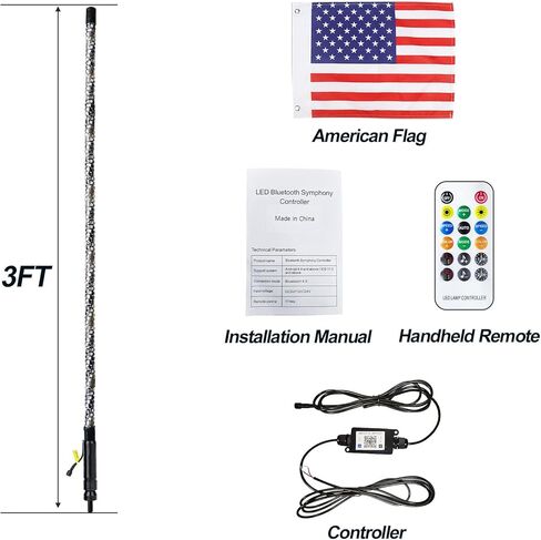 2PCS 3FT LED Whip Lights,RF Wireless Remote,500 Kinds Patterns 600 Kinds of Color Combinations,RGR Chasing Lighted Antenna Whips,for UTV, ATV, Off Road, Truck, Sand, Buggy Dune, RZR. in Saudi Arabia