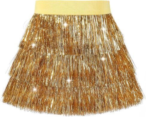 NOOMELFISH Girls Tinsel Fringe Skirt Sparkly Tassel Metallic Party Skirt (5-12 years) in Kuwait