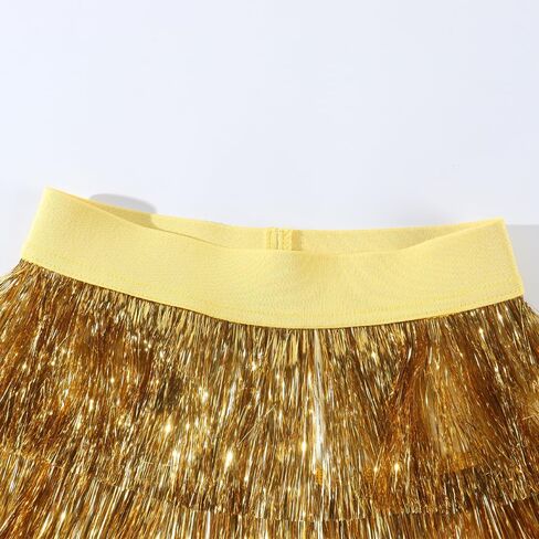 NOOMELFISH Girls Tinsel Fringe Skirt Sparkly Tassel Metallic Party Skirt (5-12 years) in Kuwait