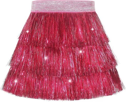 NOOMELFISH Girls Tinsel Fringe Skirt Sparkly Tassel Metallic Party Skirt (5-12 years) in Kuwait