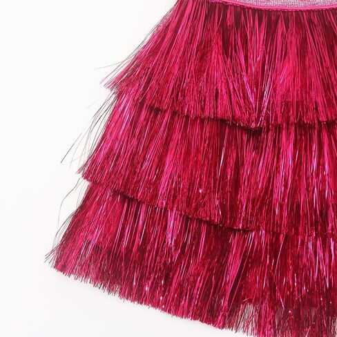 NOOMELFISH Girls Tinsel Fringe Skirt Sparkly Tassel Metallic Party Skirt (5-12 years) in Kuwait