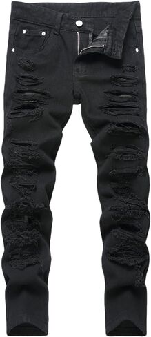 Boy's Ripped Jeans Stacked Destroyed Distressed Skinny Fit Fashion Comfy Denim Jeans Pants in Kuwait