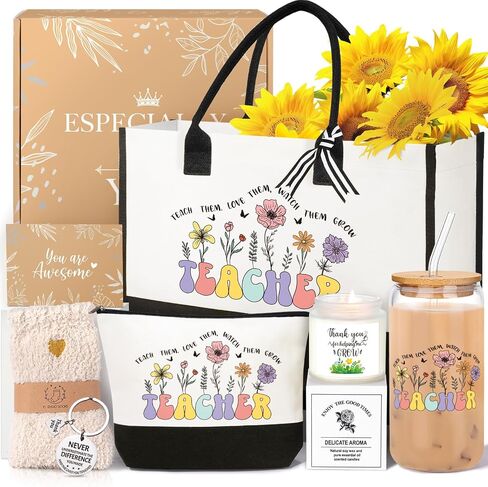 Teacher Appreciation Gifts, Best Teacher Gifts for Women, End of Year Teachers Gift from Student, Teachers Birthday Retirement Christmas Thank You Gift Baskets for Women, Canvas Tote Bag in Kuwait