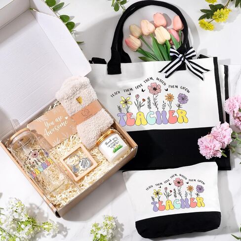 Teacher Appreciation Gifts, Best Teacher Gifts for Women, End of Year Teachers Gift from Student, Teachers Birthday Retirement Christmas Thank You Gift Baskets for Women, Canvas Tote Bag in Kuwait