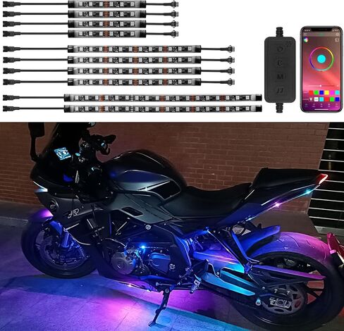 10pcs دراجة نارية LED LED Underglow ، أشرطة RGB LED مصابيح دراجة نارية مقاومة للماء ، أضواء الدراجات النارية Underglow Kit مع التحكم في التطبيق لهارلي ديفيدسون هوندا كاواساكي سوزوكي in Kuwait