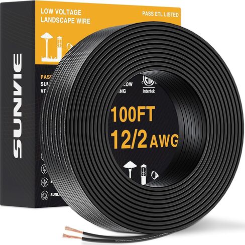 SUNVIE 100FT 16/2 سلك المناظر الطبيعية ذات الجهد المنخفض، 16 سلك نحاسي مجدول ذو جهد منخفض، 16 AWG 2 موصل سلك كهربائي سلك مصباح الدفن المباشر لسلك إضاءة المناظر الطبيعية، مدرج في قائمة ETL in Kuwait