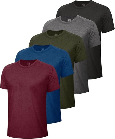 5 Pack Workout Mens T Shirts - Black Gym Dry Fit Short Sleeve Moisture Wicking Tee Tops for Athletic Work Casual Running in Saudi Arabia