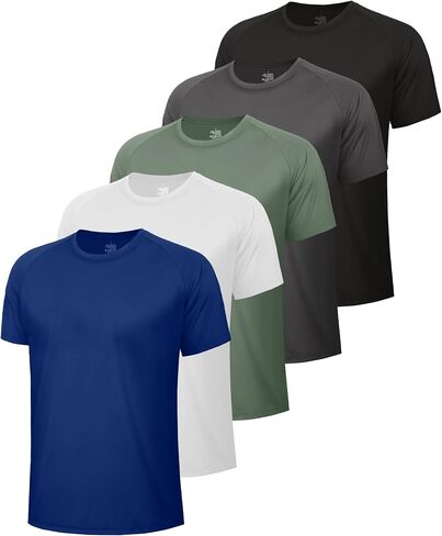 5 Pack Workout Mens T Shirts - Black Gym Dry Fit Short Sleeve Moisture Wicking Tee Tops for Athletic Work Casual Running in Saudi Arabia