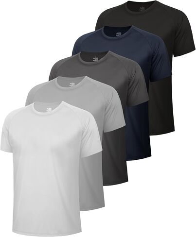 5 Pack Workout Mens T Shirts - Black Gym Dry Fit Short Sleeve Moisture Wicking Tee Tops for Athletic Work Casual Running in Saudi Arabia