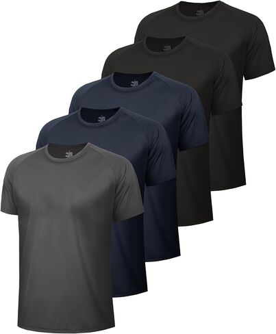 5 Pack Workout Mens T Shirts - Black Gym Dry Fit Short Sleeve Moisture Wicking Tee Tops for Athletic Work Casual Running in Saudi Arabia