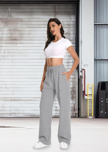 Sweatpants Women High Waist Straight Leg Womens Sweat Pants Pockets Drawstring Cotton Casual Pants in Saudi Arabia