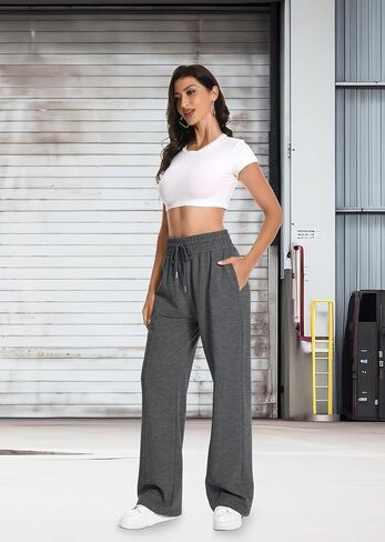 Sweatpants Women High Waist Straight Leg Womens Sweat Pants Pockets Drawstring Cotton Casual Pants in Kuwait